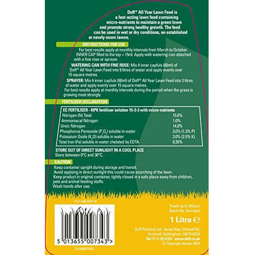 DOFF All Year Lawn Feed for all year round use 1ltr  from Doff 5.49