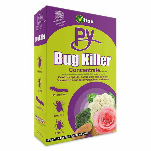 Vitax PY Bug killer concentrate 250ml. Controls aphids and caterpillars on a wide range of plants.