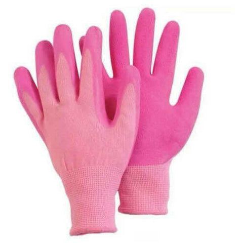 Briers Comfi pink, soft latex coated glove, size medium.